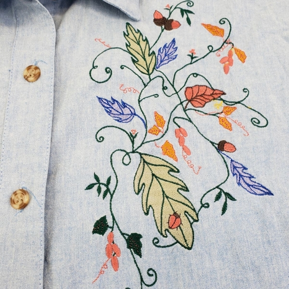 Vintage DENIM REPUBLIC Embroidered Floral SHIRT Button Down LS Women' s Sz LARGE - Picture 16 of 16